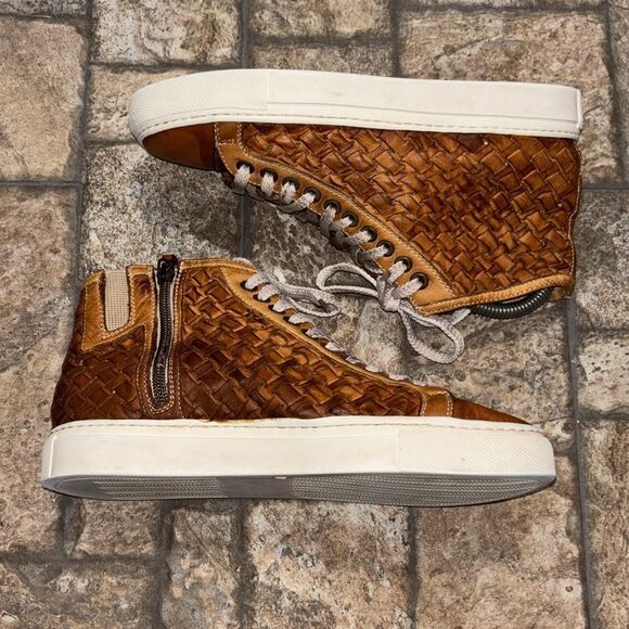 Calzoleria toscana woven leather upper high top sneakers lace & zip up size 37. - Picture 2 of 8